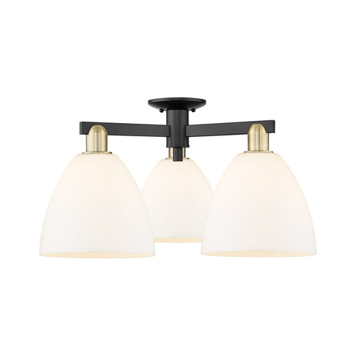 Innovations Bristol 27in 3-Light Semi-Flush Mount | Industrial Black Antique Brass and Matte White Glass | Living Room & Dining | Model 716-3F-BAB-GBD-91
