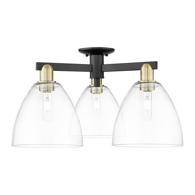 Innovations Bristol 27in 3-Light Semi-Flush Mount | Industrial Black Antique Brass Steel and Clear Glass | Kitchen & Hallway | Model 716-3F-BAB-GBD-92