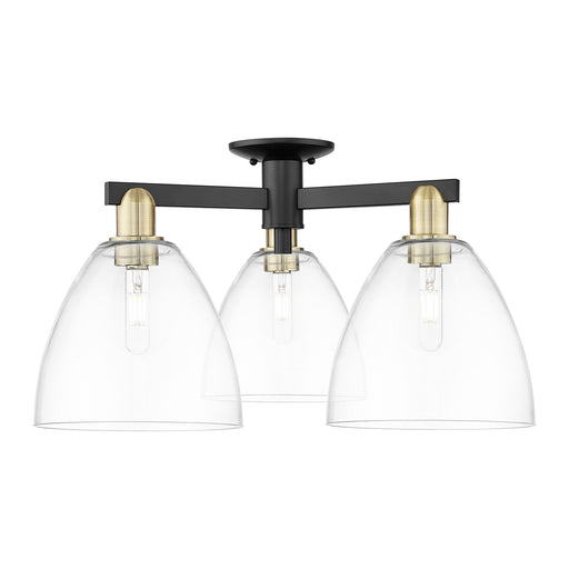 Innovations Bristol 27in 3-Light Semi-Flush Mount | Industrial Black Antique Brass Steel and Clear Glass | Kitchen & Hallway | Model 716-3F-BAB-GBD-92