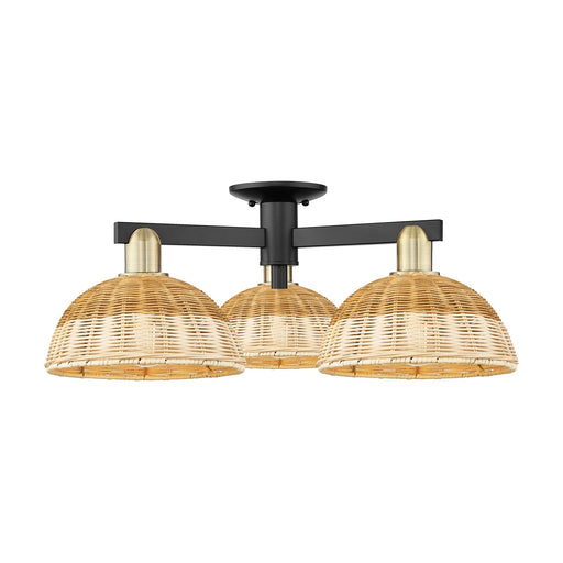 Innovations Bristol Natural II 27in 3-Light Semi-Flush Mount | Industrial Black Antique Brass and Natural Fiber Dome Shade | Model 716-3F-BAB-NBD2-9-NAT