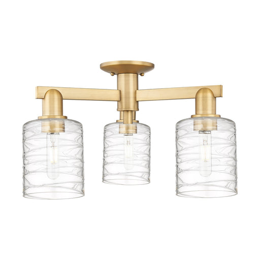 Innovations Cobbleskill 23in 3-Light Semi-Flush | Industrial Brushed Brass and Deco Swirl Clear Glass | Kitchen & Hallway | 22.5 x | Model 716-3F-BB-G1113