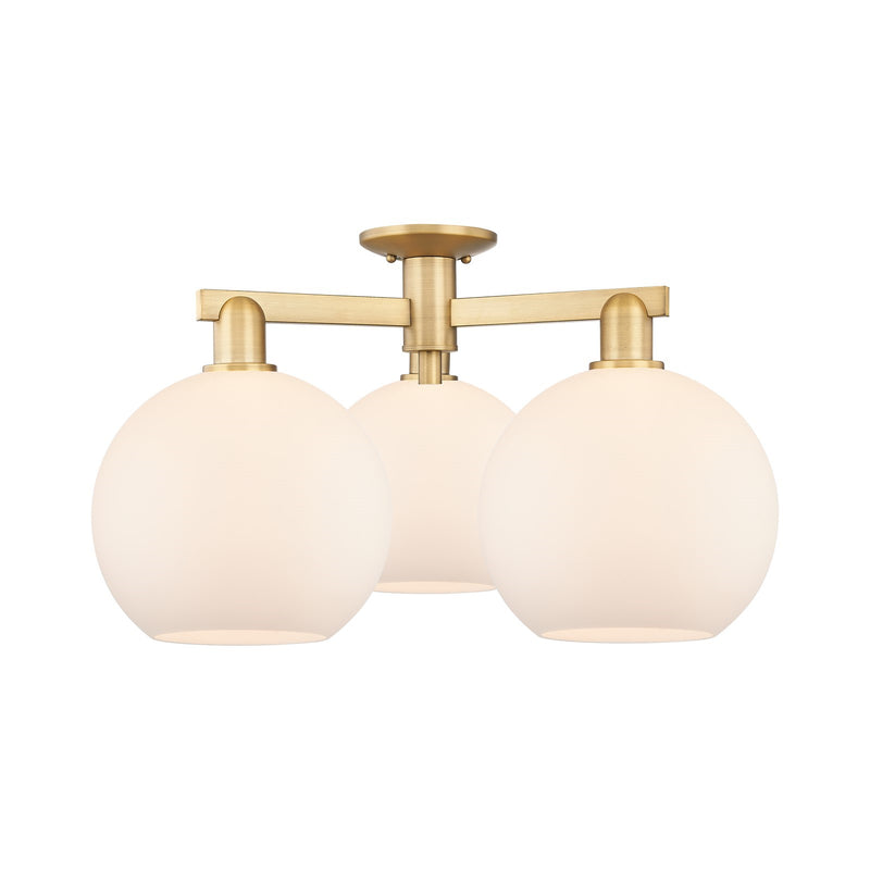 Innovations Athens 28in 3-Light Semi-Flush Mount | Industrial Brushed Brass and Matte White Glass | Entryway & Hallway | 27.5 x | Model 716-3F-BB-G121-10