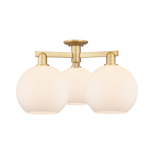 Innovations Athens 28in 3-Light Semi-Flush Mount | Industrial Brushed Brass and Matte White Glass | Entryway & Hallway | 27.5 x | Model 716-3F-BB-G121-10