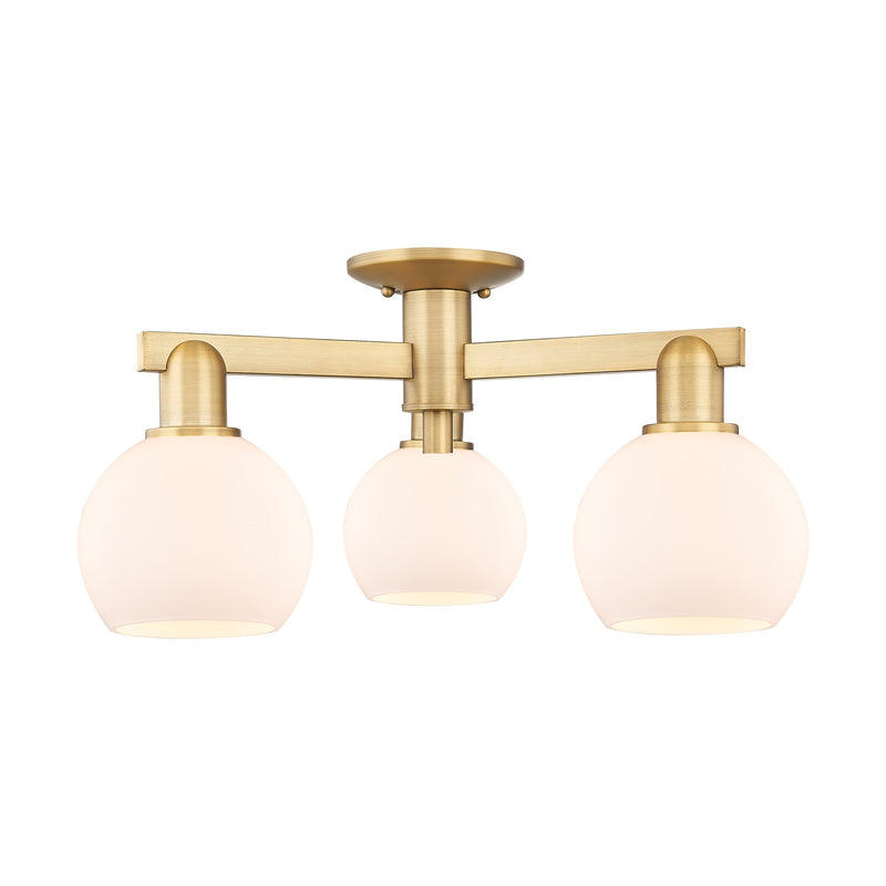 Innovations Athens 23in 3-Light Semi-Flush Mount | Industrial Brushed Brass and Matte White Glass | Entryway & Hallway | 23.38 x | Model 716-3F-BB-G121-6