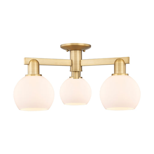 Innovations Athens 23in 3-Light Semi-Flush Mount | Industrial Brushed Brass and Matte White Glass | Entryway & Hallway | 23.38 x | Model 716-3F-BB-G121-6
