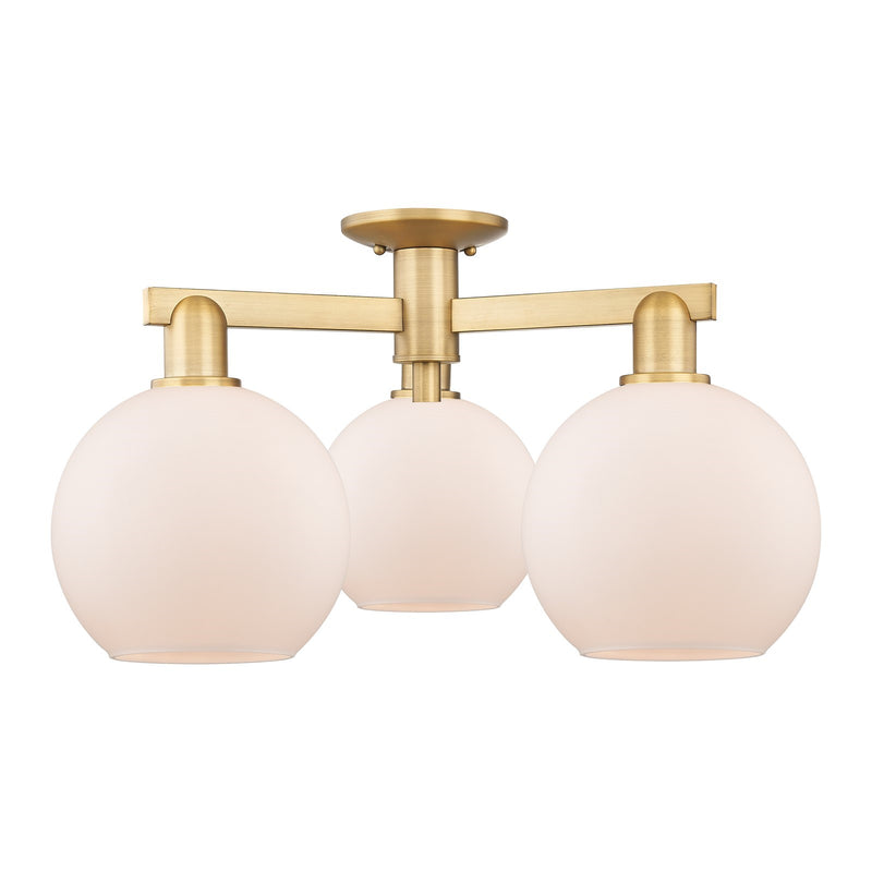 Innovations Athens 26in 3-Light Semi-Flush Mount | Industrial Brushed Brass and Matte White Glass | Kitchen & Dining Room | 25.5 | Model 716-3F-BB-G121-8