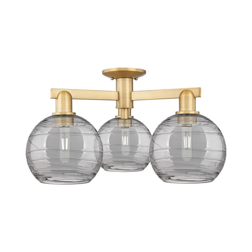 Innovations Athens Deco Swirl 26in 3-Light Semi-Flush Mount | Industrial Brushed Brass and Light Smoke Glass | Entryway & | Model 716-3F-BB-G1213-8SM