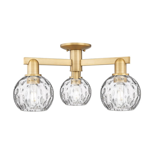 Innovations Athens Water Glass 24in 3-Light Semi-Flush Mount | Industrial Brushed Brass and Clear Water Glass | Kitchen & | Model 716-3F-BB-G1215-6