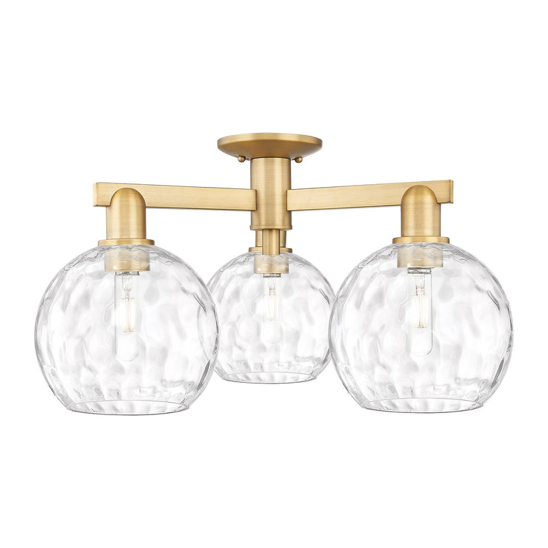 Innovations Athens Water Glass 26in 3-Light Semi-Flush Mount | Industrial Brushed Brass and Clear Water Glass | Living Room & | Model 716-3F-BB-G1215-8