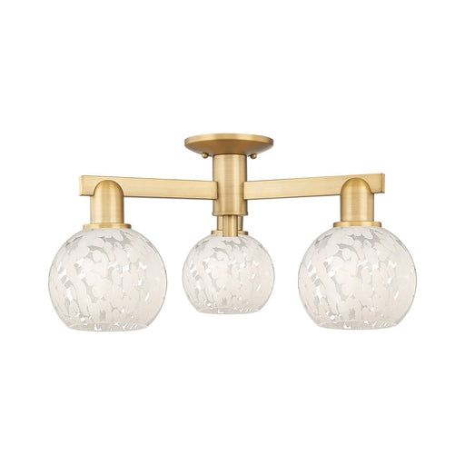Innovations Lighting Arcadia 24in 3-Light Semi-Flush Mount | Industrial Brushed Brass and White Mouchette Glass | Kitchen & | Model 716-3F-BB-G1216-6WM