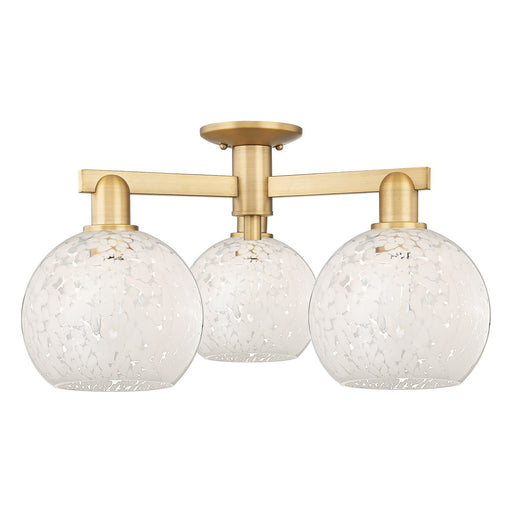 Innovations Arcadia 26in 3-Light Semi-Flush Mount | Industrial Brushed Brass and White Mouchette Glass | Entryway & Hallway | Model 716-3F-BB-G1216-8WM