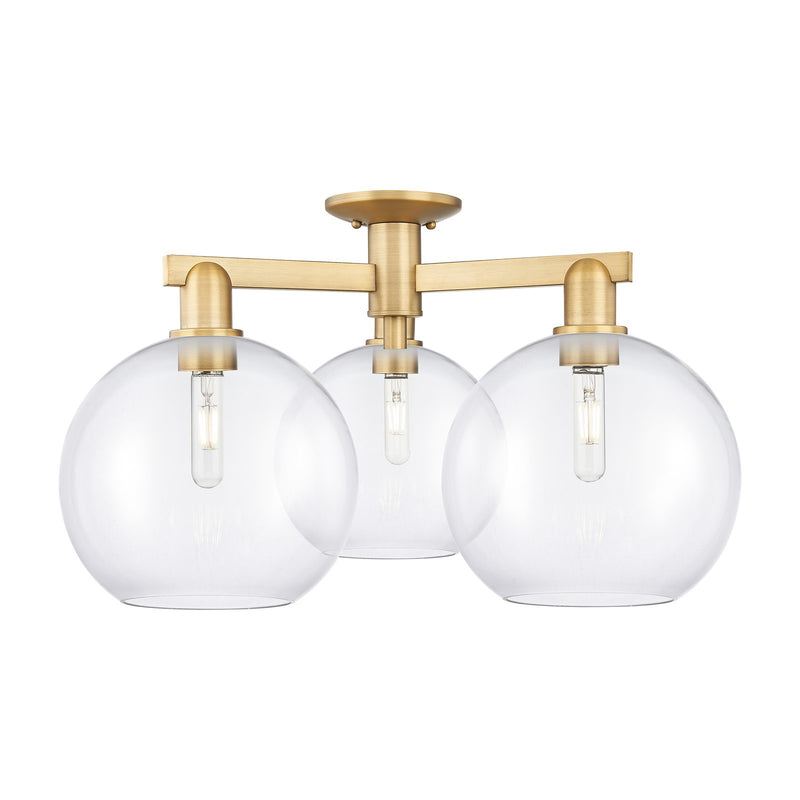 Innovations Athens 28in 3-Light Semi-Flush Mount | Industrial Brushed Brass Steel and Clear Glass | Entryway & Hallway | 27.5 x | Model 716-3F-BB-G122-10