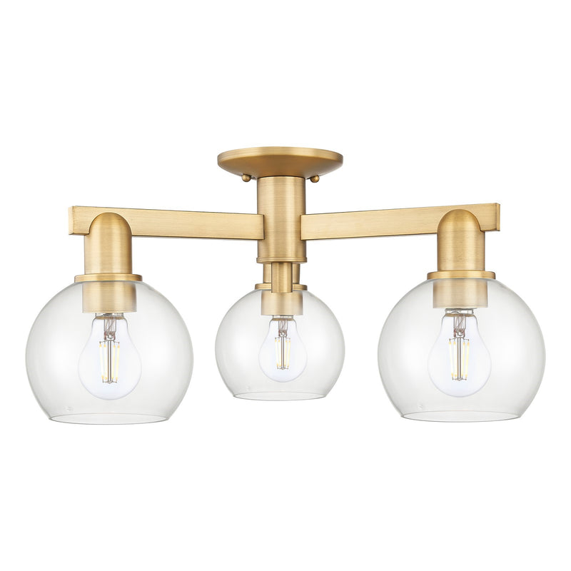 Innovations Athens 23in 3-Light Semi-Flush Mount | Industrial Brushed Brass Steel and Clear Glass | Damp-Rated Entryway & Hallway | Model 716-3F-BB-G122-6