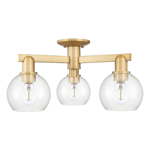 Innovations Athens 23in 3-Light Semi-Flush Mount | Industrial Brushed Brass Steel and Clear Glass | Damp-Rated Entryway & Hallway | Model 716-3F-BB-G122-6
