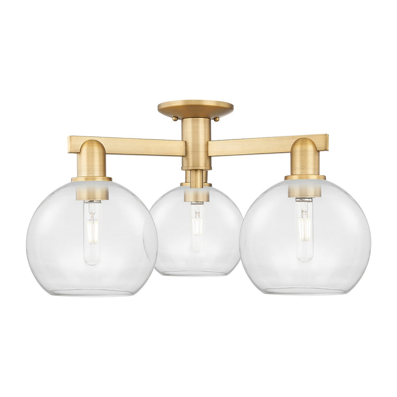 Innovations Athens 26in 3-Light Semi-Flush Mount | Industrial Brushed Brass Steel and Clear Glass | Entryway & Hallway | 25.5 x | Model 716-3F-BB-G122-8