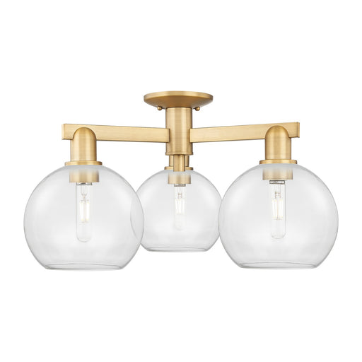 Innovations Athens 26in 3-Light Semi-Flush Mount | Industrial Brushed Brass Steel and Clear Glass | Entryway & Hallway | 25.5 x | Model 716-3F-BB-G122-8