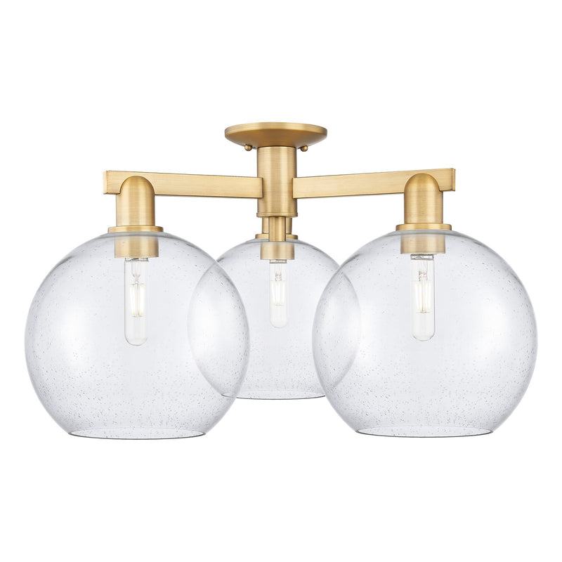Innovations Athens 28in 3-Light Semi-Flush Mount | Industrial Brushed Brass Steel and Seedy Glass | Kitchen & Foyer | 27.5 x | Model 716-3F-BB-G124-10