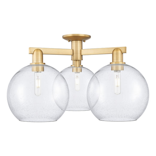 Innovations Athens 28in 3-Light Semi-Flush Mount | Industrial Brushed Brass Steel and Seedy Glass | Kitchen & Foyer | 27.5 x | Model 716-3F-BB-G124-10