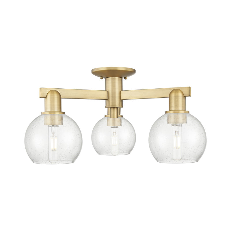Innovations Athens 23in 3-Light Semi-Flush Mount | Industrial Brushed Brass Steel and Seedy Glass | Entryway & Hallway | 23.38 x | Model 716-3F-BB-G124-6