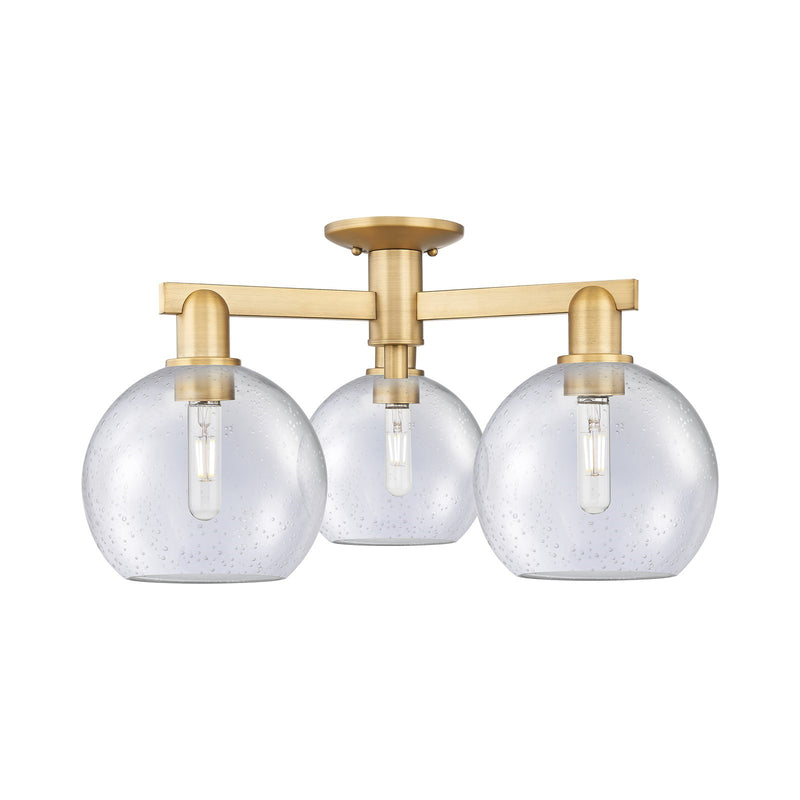 Innovations Athens 26in 3-Light Semi-Flush Mount | Industrial Brushed Brass Steel and Seedy Glass | Entryway & Hallway | 25.5 x | Model 716-3F-BB-G124-8