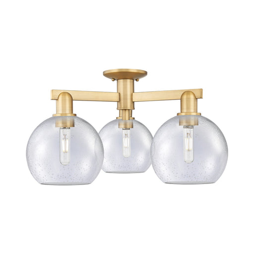 Innovations Athens 26in 3-Light Semi-Flush Mount | Industrial Brushed Brass Steel and Seedy Glass | Entryway & Hallway | 25.5 x | Model 716-3F-BB-G124-8