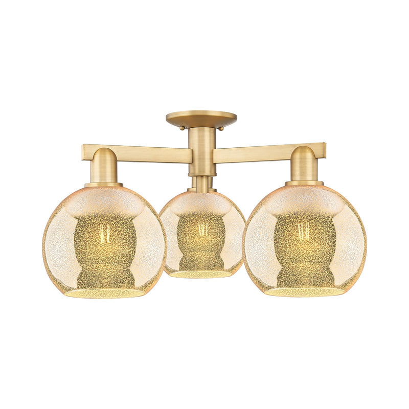 Innovations Athens 26in 3-Light Semi-Flush Mount | Industrial Brushed Brass Steel and Mercury Glass | Kitchen & Hallway | 25.5 x | Model 716-3F-BB-G128-8