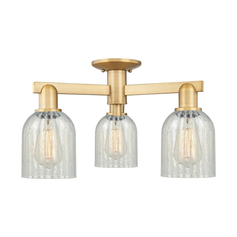 Innovations Caledonia 23in 3-Light Semi-Flush Mount | Industrial Modern Brushed Brass and Mouchette Glass | Entryway & Hallway | Model 716-3F-BB-G2511