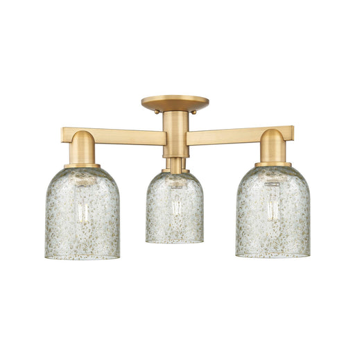 Innovations Caledonia 23in 3-Light Semi-Flush Mount | Industrial Brushed Brass Steel and Mica Glass | Kitchen & Hallway | 22.5 x | Model 716-3F-BB-G259
