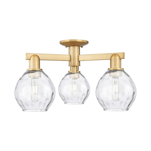 Innovations Waverly 24in 3-Light Semi-Flush Mount | Industrial Brushed Brass and Clear Water Glass | Kitchen & Entryway | 23.5 x | Model 716-3F-BB-G362