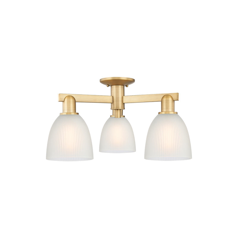 Innovations Castile 24in 3-Light Semi-Flush Mount | Industrial Brushed Brass Steel and White Glass | Kitchen & Hallway | 23.5 x | Model 716-3F-BB-G381