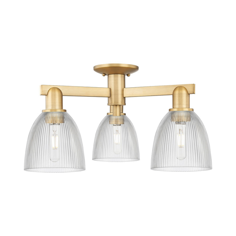 Innovations Castile 24in 3-Light Semi-Flush Mount | Industrial Brushed Brass Steel and Clear Glass | Entryway & Hallway | 23.5 x | Model 716-3F-BB-G382