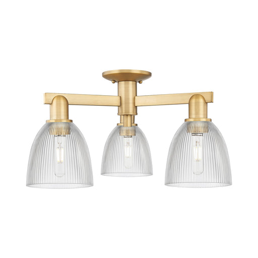 Innovations Castile 24in 3-Light Semi-Flush Mount | Industrial Brushed Brass Steel and Clear Glass | Entryway & Hallway | 23.5 x | Model 716-3F-BB-G382