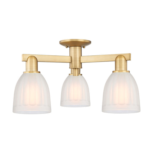 Innovations Brookfield 23in 3-Light Semi-Flush Mount | Industrial Brushed Brass Steel and White Frosted Ribbed Glass | Entryway & | Model 716-3F-BB-G441