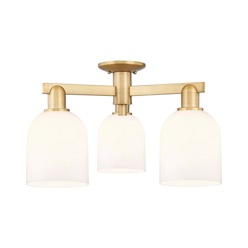 Innovations Bella 23in 3-Light Semi-Flush Mount | Industrial Brushed Brass Steel and White Glass | Kitchen & Hallway | 23 x 23 | Model 716-3F-BB-G558-6GWH