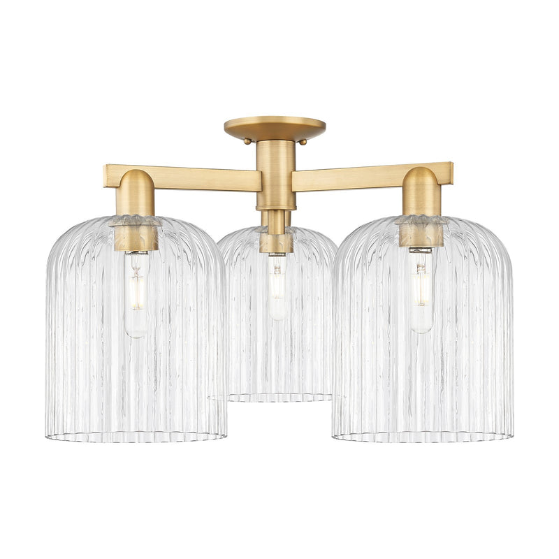 Innovations Bridal Veil 26in 3-Light Semi-Flush Mount | Industrial Brushed Brass Steel and Clear Ribbed Glass | Entryway & | Model 716-3F-BB-G559-8CL