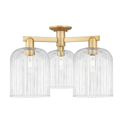 Innovations Bridal Veil 26in 3-Light Semi-Flush Mount | Industrial Brushed Brass Steel and Clear Ribbed Glass | Entryway & | Model 716-3F-BB-G559-8CL