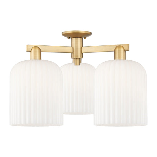 Innovations Bridal Veil 26in 3-Light Semi-Flush Mount | Industrial Brushed Brass and Gloss White Ribbed Glass | Entryway & | Model 716-3F-BB-G559-8GWH