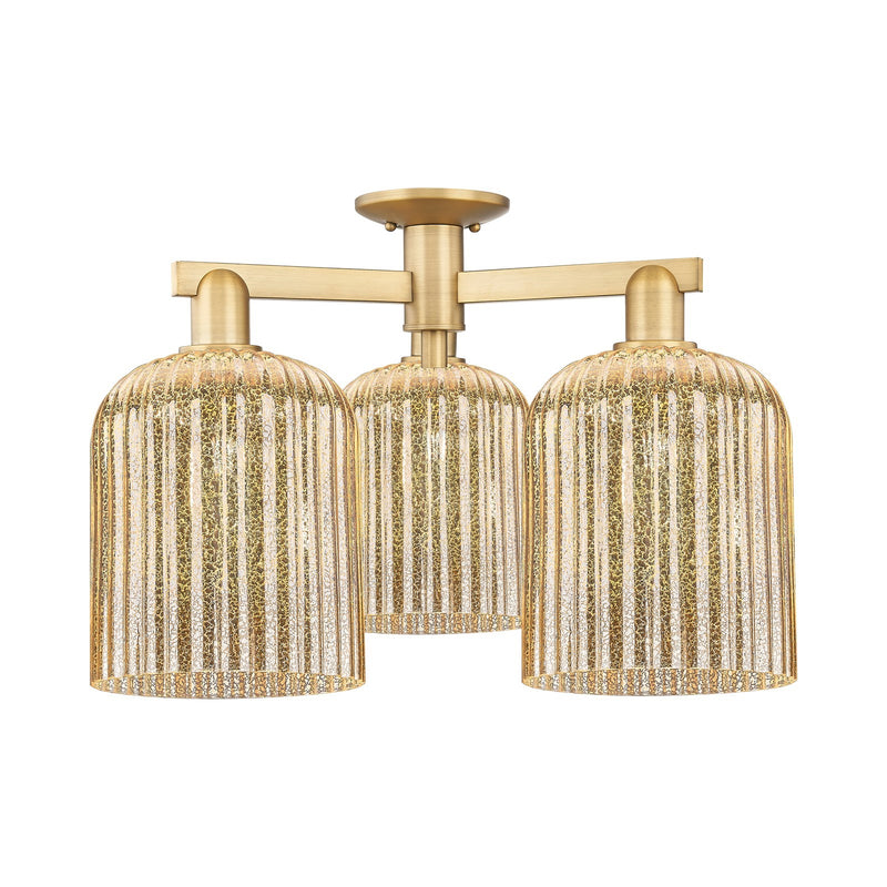 Innovations Bridal Veil 26in 3-Light Semi-Flush Mount | Industrial Brushed Brass and Mercury Ribbed Glass | Entryway & Hallway | Model 716-3F-BB-G559-8ME