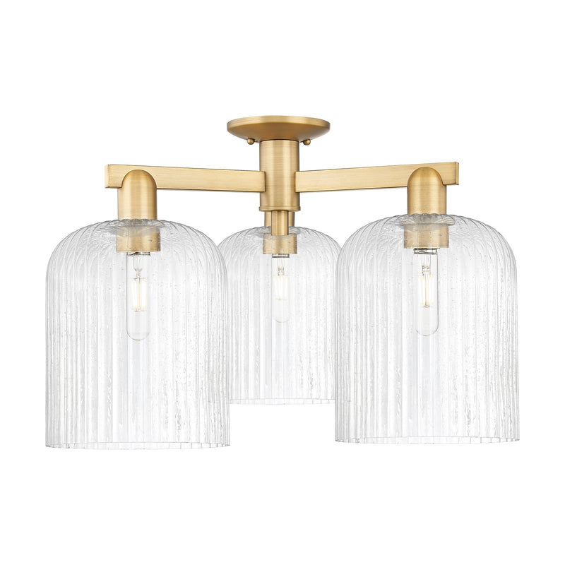 Innovations Bridal Veil 26in 3-Light Semi-Flush Mount | Industrial Brushed Brass Steel and Seedy Ribbed Glass | Entryway & | Model 716-3F-BB-G559-8SDY