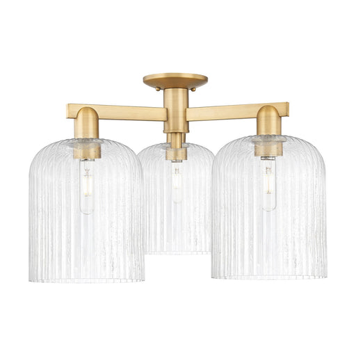 Innovations Bridal Veil 26in 3-Light Semi-Flush Mount | Industrial Brushed Brass Steel and Seedy Ribbed Glass | Entryway & | Model 716-3F-BB-G559-8SDY