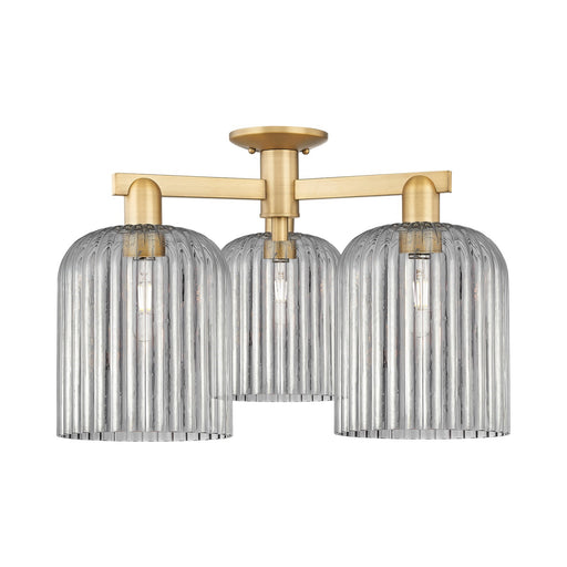 Innovations Bridal Veil 26in 3-Light Semi-Flush Mount | Industrial Brushed Brass and Light Smoke Ribbed Glass | Entryway & | Model 716-3F-BB-G559-8SM