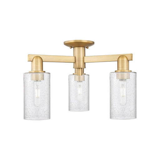 Innovations Clymer 21in 3-Light Semi-Flush Mount | Industrial Brushed Brass Steel and Seedy Glass | Entryway & Hallway | 21.38 x | Model 716-3F-BB-G804