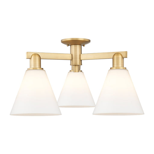 Innovations Berkshire Glass 26in 3-Light Semi-Flush Mount | Industrial Brushed Brass and Matte White Glass | Kitchen & Hallway | Model 716-3F-BB-GBC-81