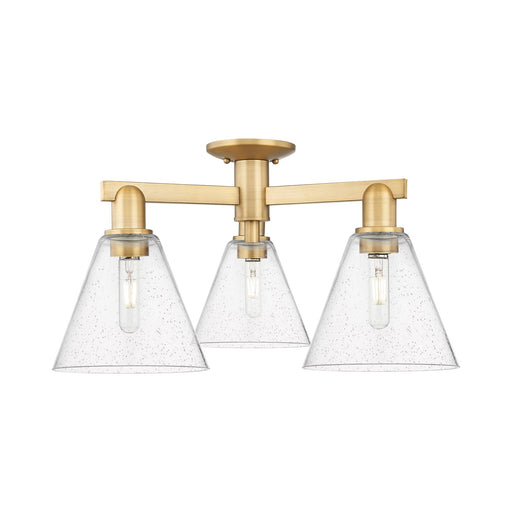 Innovations Berkshire Glass 26in 3-Light Semi-Flush Mount | Industrial Brushed Brass Steel and Seedy Glass | Entryway & Hallway | Model 716-3F-BB-GBC-84
