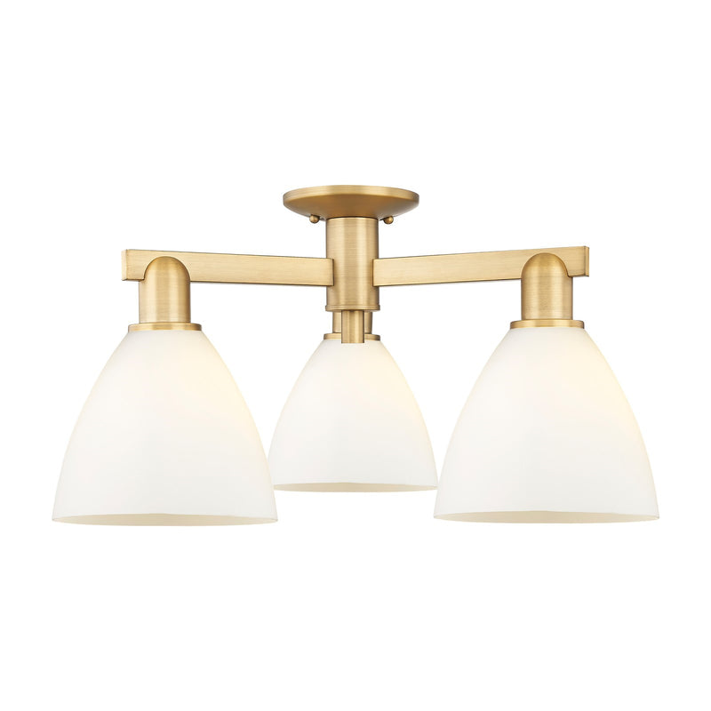 Innovations Bristol 25in 3-Light Semi-Flush Mount | Industrial Brushed Brass Steel and Matte White Glass | Entryway & Hallway | Model 716-3F-BB-GBD-751