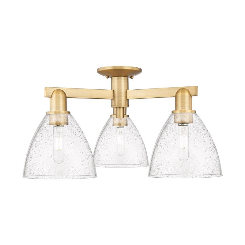 Innovations Bristol 25in 3-Light Semi-Flush Mount | Industrial Brushed Brass Steel and Seedy Glass | Entryway & Hallway | 25 x | Model 716-3F-BB-GBD-754
