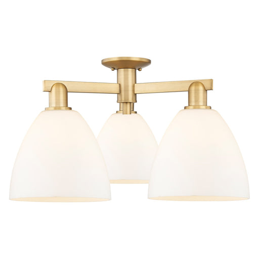 Innovations Bristol 27in 3-Light Semi-Flush Mount | Industrial Brushed Brass Steel and Matte White Glass | Kitchen & Hallway | Model 716-3F-BB-GBD-91