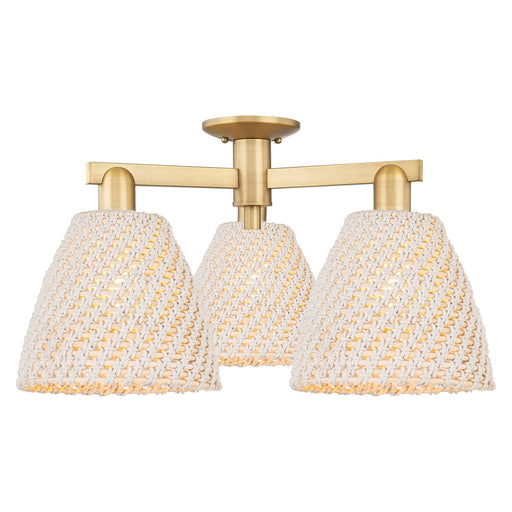 Innovations Bristol Natural 27in 3-Light Semi-Flush Mount | Industrial Brushed Brass Steel and Natural Fiber Shade | Living | Model 716-3F-BB-NBD-9-NAT