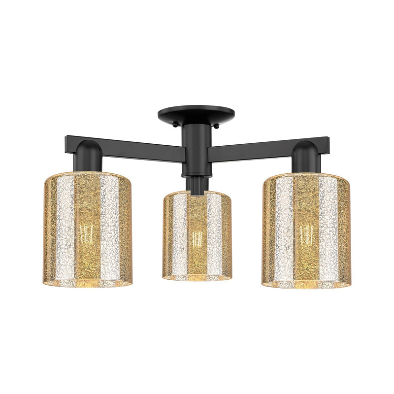 Innovations Cobbleskill 23in 3-Light Semi-Flush Mount | Industrial Matte Black Steel and Mercury Glass | Damp-Rated Entryway & | Model 716-3F-BK-G116