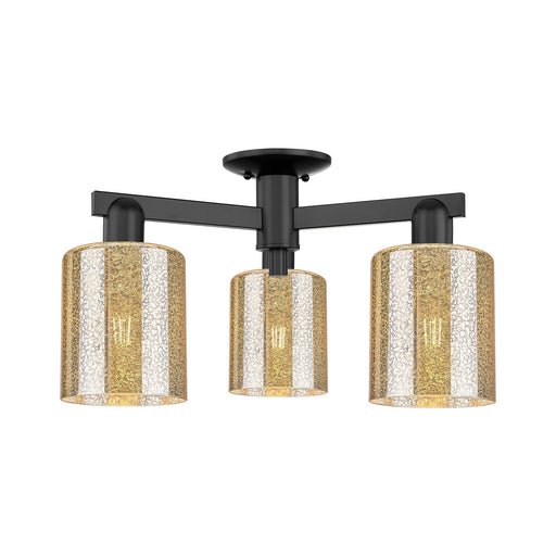 Innovations Cobbleskill 23in 3-Light Semi-Flush Mount | Industrial Matte Black Steel and Mercury Glass | Damp-Rated Entryway & | Model 716-3F-BK-G116